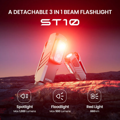 SOFIRN Mini ST10 1000LM EDC Flashlight USB C 14500 Rechargeable with Red Light 660NM Magnetic Tail & Clip