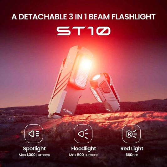 SOFIRN Mini ST10 1000LM EDC Flashlight USB C 14500 Rechargeable with Red Light 660NM Magnetic Tail & Clip