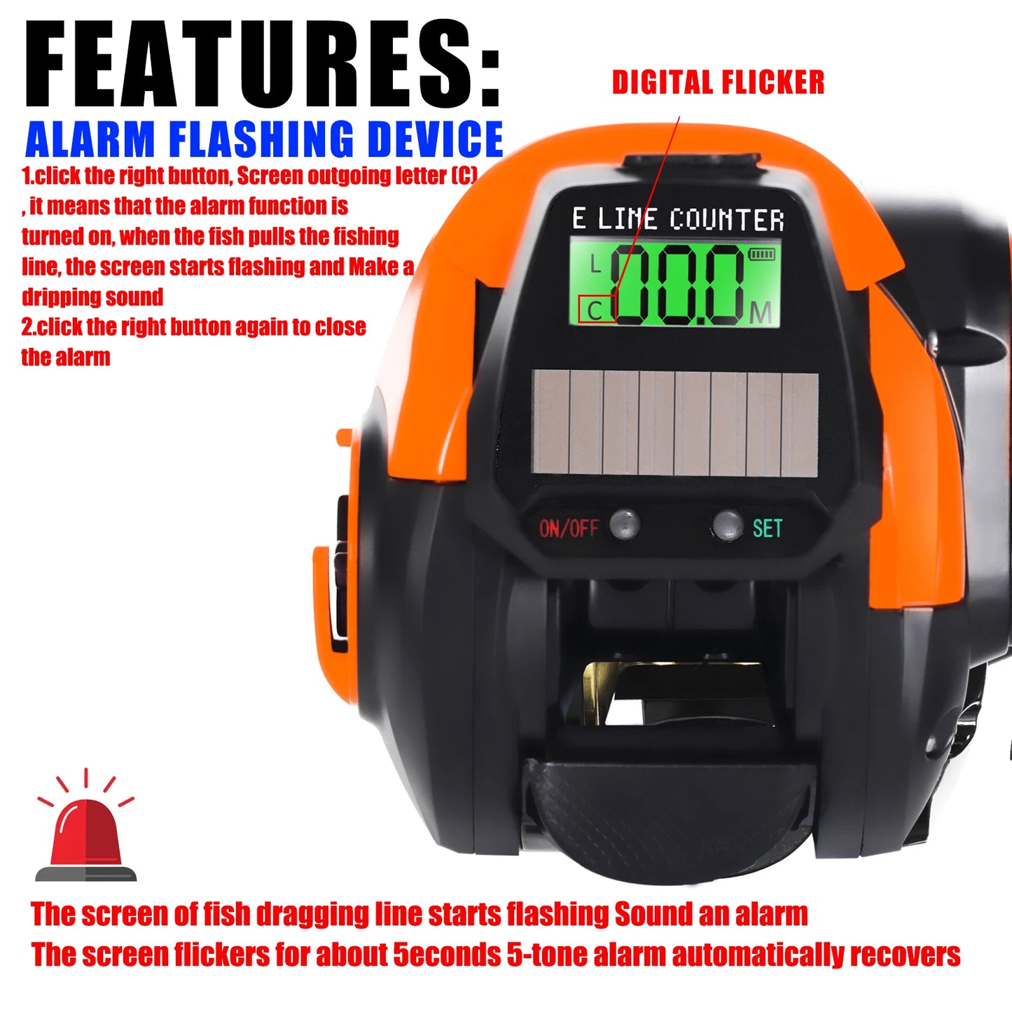 SAMOLLA Fishing Reel USB And Solar Charging Electronic Baitcasting Led Screen 7.2:1 Saltwater Waterproof Cast Drum Wheel Casting