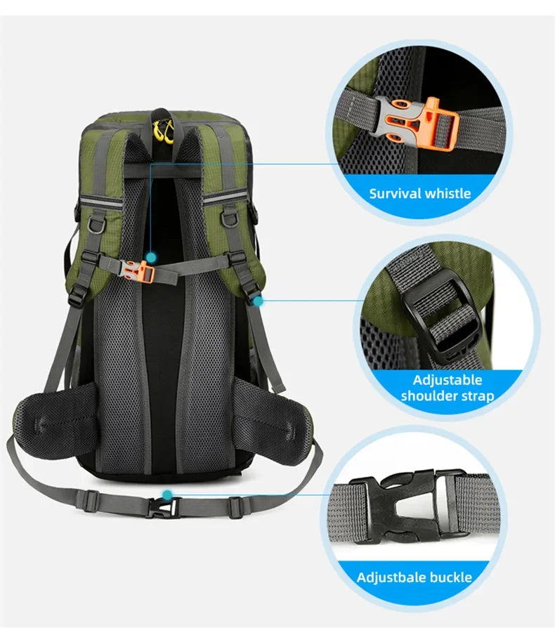 50L Travel Backpack Camping Men Large Hiking Bag Tourist Rucksack Waterproof Outdoor Sports Climbing Mountaineering Bag Luggage