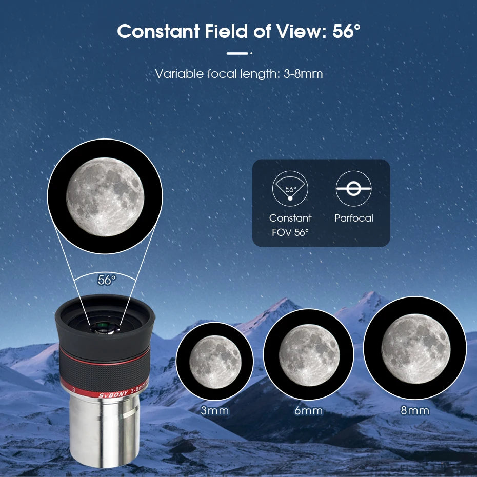 Svbony SV215 Zoom Eyepiece,1.25 Inch 3-8mm,with Parfocal Design,Telescope Accessory