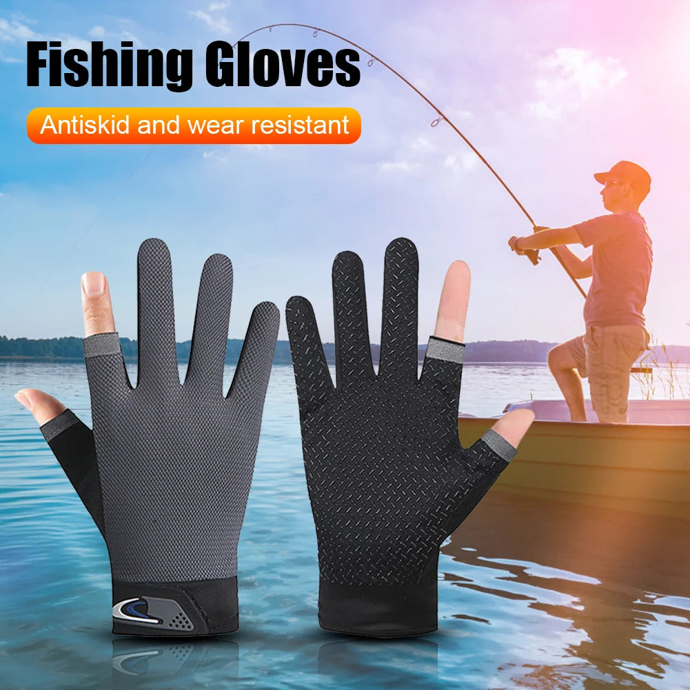 1 Pair Protective Fishing Gloves 2 Cut Fingers Fingerless Glove Men Women Anti-slip Fishing Wear Pesca Fitness Cycling Glove