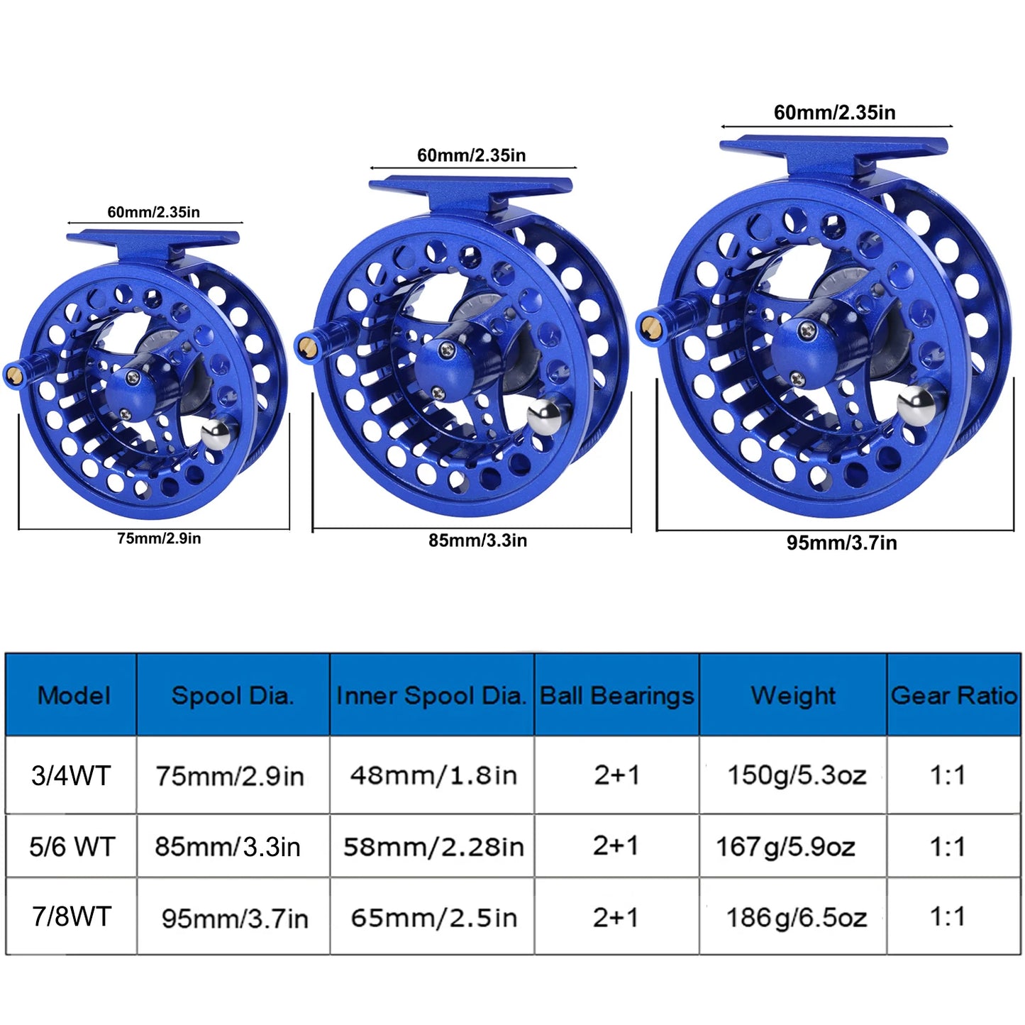 Fly Fishing Reel Aluminum Alloy 3/4 5/6 7/8 WT 2+1BB Interchangeable For Saltwater And Freshwater Fly Wheel Fishing