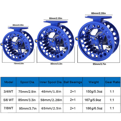 Fly Fishing Reel Aluminum Alloy 3/4 5/6 7/8 WT 2+1BB Interchangeable For Saltwater And Freshwater Fly Wheel Fishing