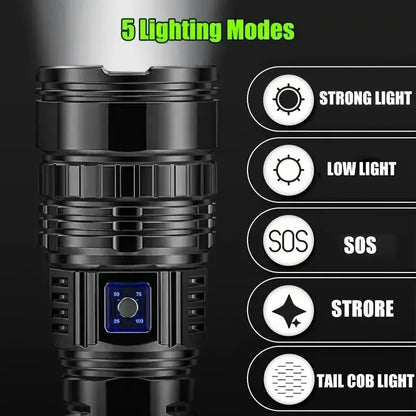 10000W Built-in Battery Flash Light Emergency Spotlights 9km 990000000LM 25000mah