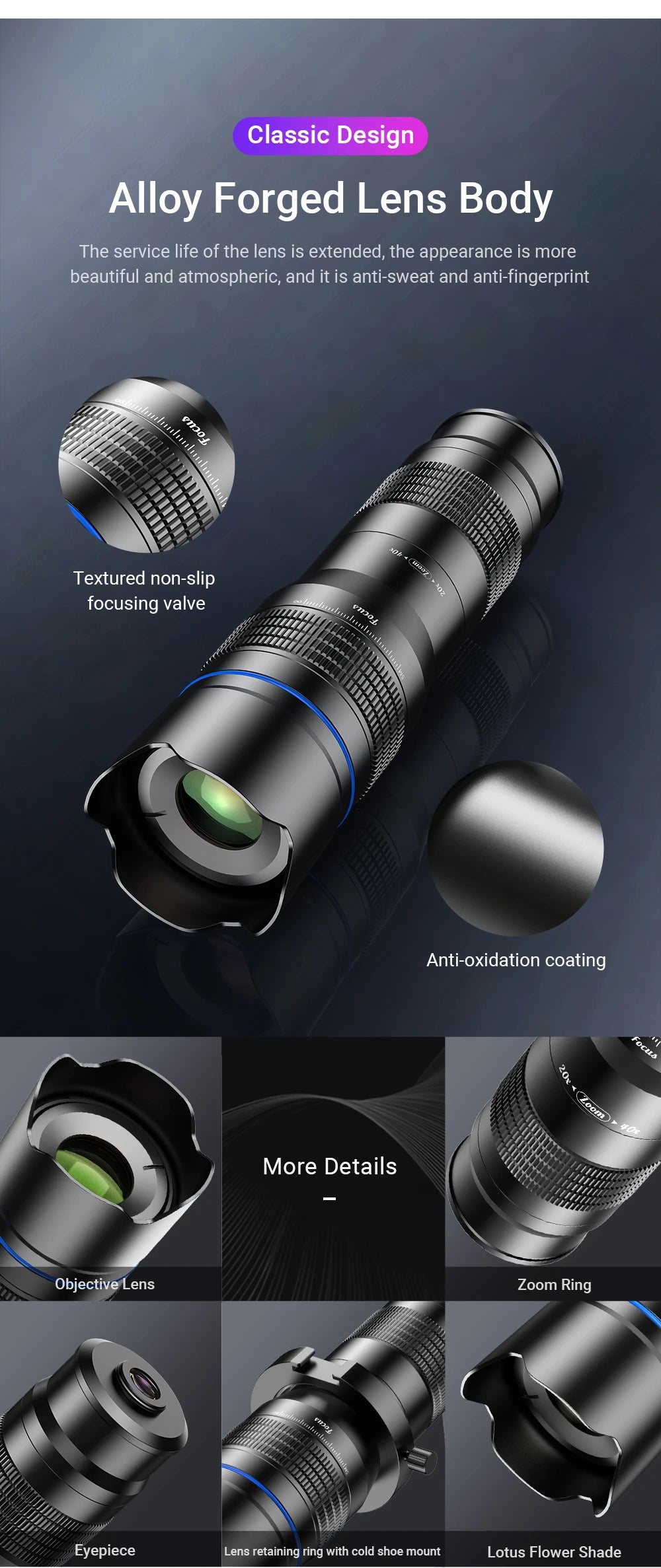 APEXEL HD Metal 20-40x zoom telephoto lens telescope lenses With Metal Extendable tripod for Samsung iPhone all Smartphones