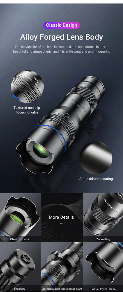 APEXEL HD Metal 20-40x zoom telephoto lens telescope lenses With Metal Extendable tripod for Samsung iPhone all Smartphones