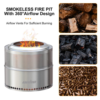 Wood Burning Firepit,Large Stainless Steel Smokeless Fire Pit with Carry Bag,