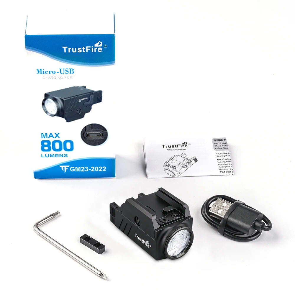 Trustfire GM23 Tactical Led Flashlight 800LM USB Rechargeable Quick Release Lights for GL & 20mm Picatinny Rail Tauru TX2