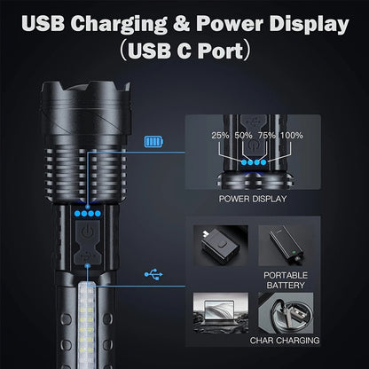 Rechargeable LED Flashlights, Super Bright Handheld Flashlight, 7 Modes with COB Work Light,
