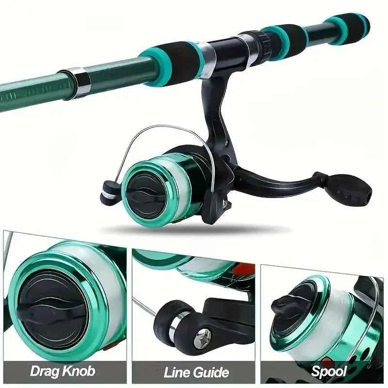 Fishing Pole Set Full Kits With Telescopic Fishing Rod And Spinning Reel Baits Hooks Travel Pole Set