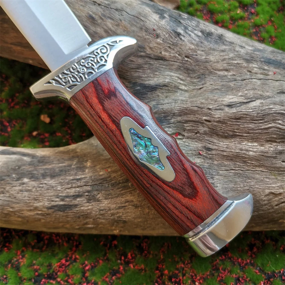 Outdoor Camping Knife, Fixed Blade Straight Knife with Wood Handle, 7Cr13 Steel Blade, Tactical and Survival Tool with Scabbard