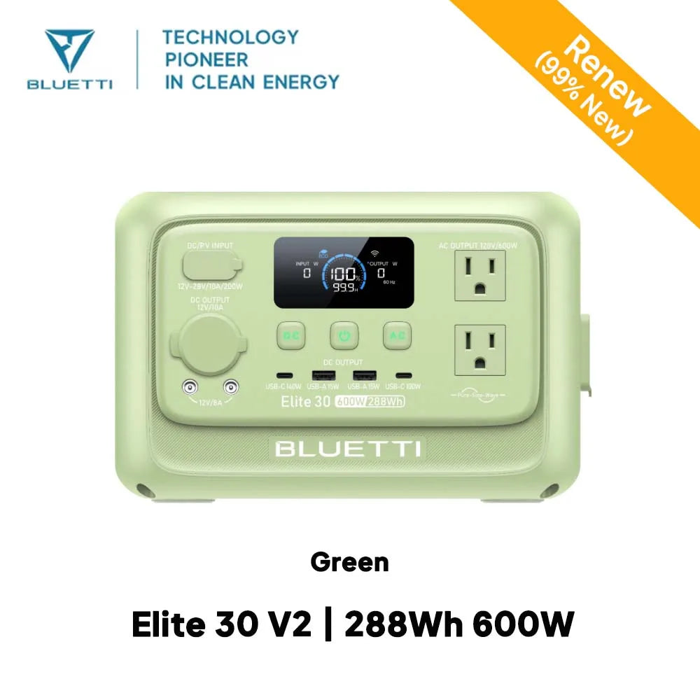 【Renew】BLUETTI Elite 30 V2 Portable Power Station 288Wh 600W Peak Large Capacity Solar Generator