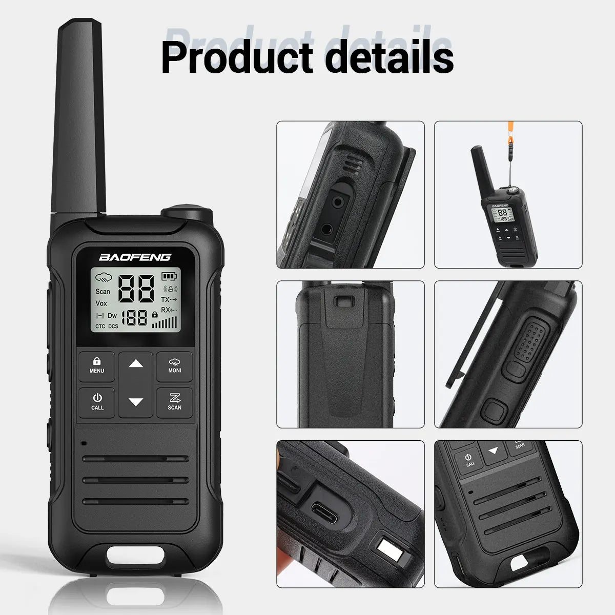 2PCS Baofeng F22 PMR 446MHz Mini Walkie Talkie Waterproof Type-C Licence-free NOAA Flashlight