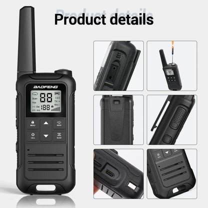 2PCS Baofeng F22 PMR 446MHz Mini Walkie Talkie Waterproof Type-C Licence-free NOAA Flashlight