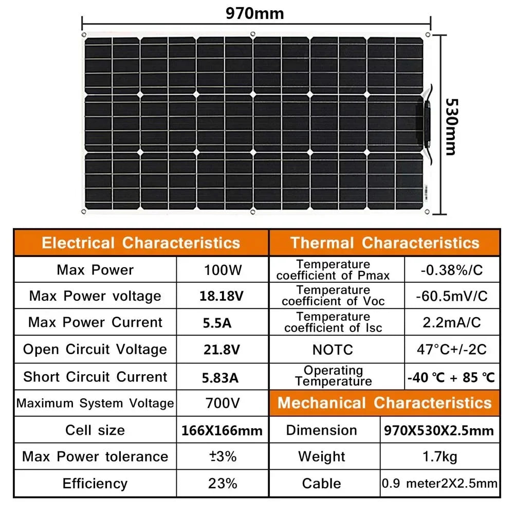 12V Flexible Solar Panel 600W 100W 200W 300W 400W 500W Bendable Waterproof Monocrystalline