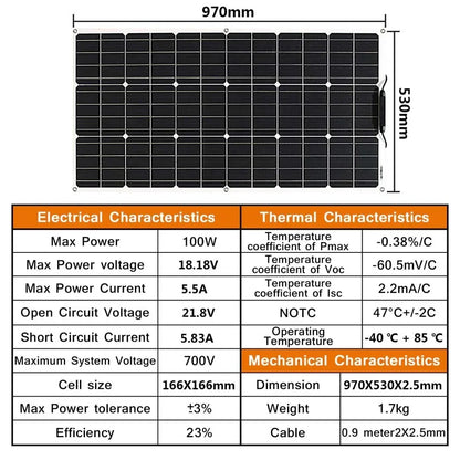 12V Flexible Solar Panel 600W 100W 200W 300W 400W 500W Bendable Waterproof Monocrystalline