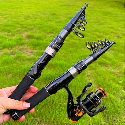 1.5/1.8/2.1/2.4M Fishing Rod Reel Set Ultra Light Carbon Fiber Rod and 5.2:1 Gear Ratio Reel Travel Sea Freshwater Fishing Set