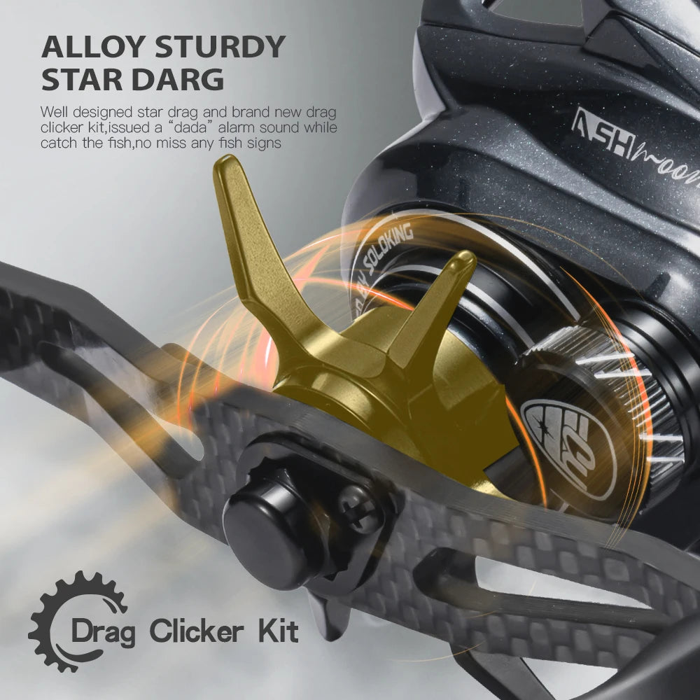 SOLOKING ASHMOON Alloy Baitcasting Reel 12+1BB 6KG Power Long Handle