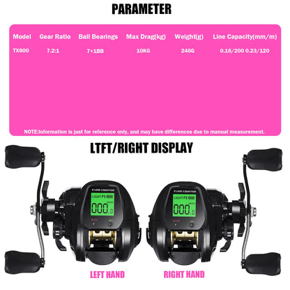 New Big Led Screen Electronic Baitcasting Fishing Reel High Speed 7.2:1 10kg Saltwater Waterproof Cast Drum Wheel Casting