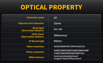 FNIRSI Telescope NVS-20 4K HD Monocular Night Vision Goggles 6X Digital Zoom 300m Hunting Camping Scope Day and Night Dual Use