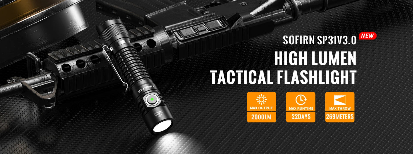 Sofirn SP31 V3.0 Powerful Tactical Flashlight SST40/519A 2000lm 18650 LED Torch USB C Rechargeable Light Lamp with Dual Switch