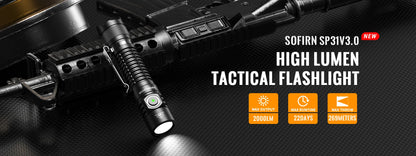 Sofirn SP31 V3.0 Powerful Tactical Flashlight SST40/519A 2000lm 18650 LED Torch USB C Rechargeable Light Lamp with Dual Switch