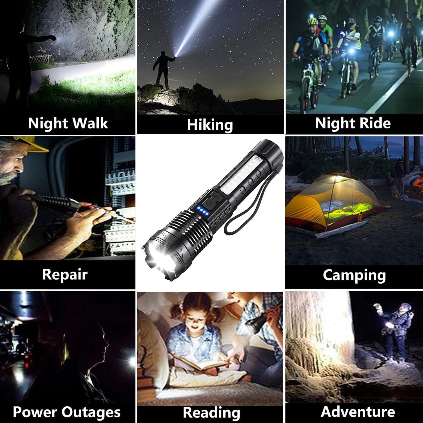 Rechargeable LED Flashlights, Super Bright Handheld Flashlight, 7 Modes with COB Work Light,
