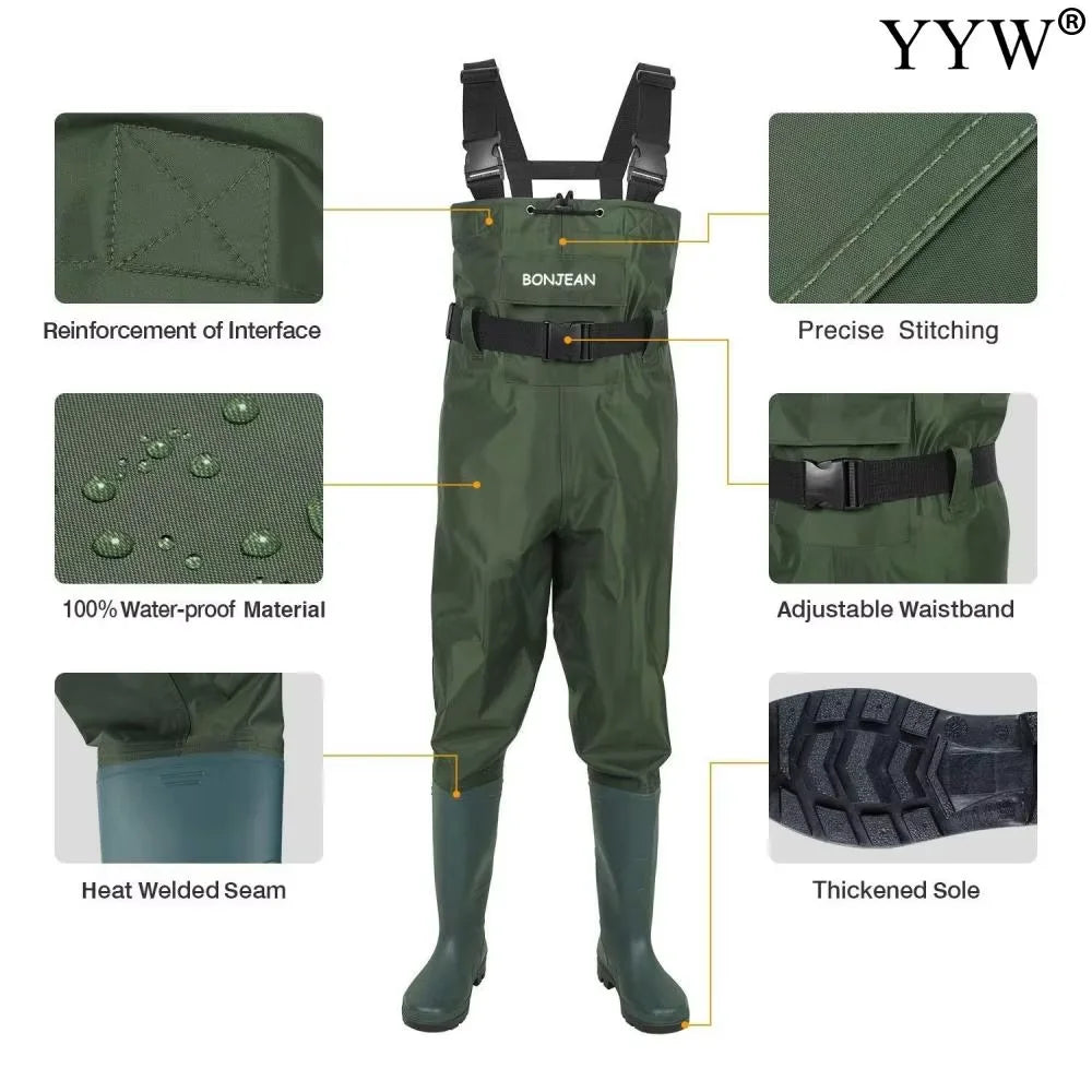 Waterproof Fishing Waders  Chest-Length  With Boots Durable Breathable Overalls Kit for Men Women Outdoor Raft Hunting