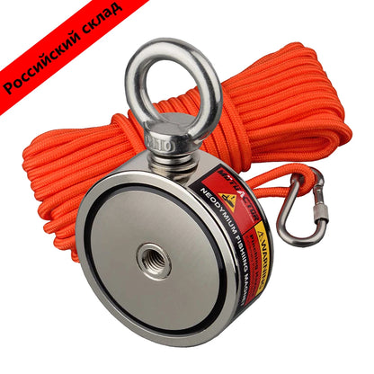 160KG*2 Strong Neodymium Magnet Double Side Super Power  Fishing Magnet with Searching Rope
