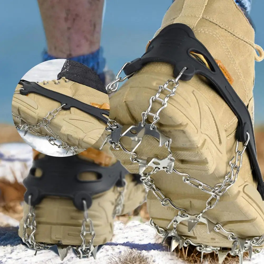 19 Teeth Steel Ice Gripper Spike for Shoes Anti Slip Climbing Hiking Snow Spikes Crampons Cleats Grips Boots Cover crampons