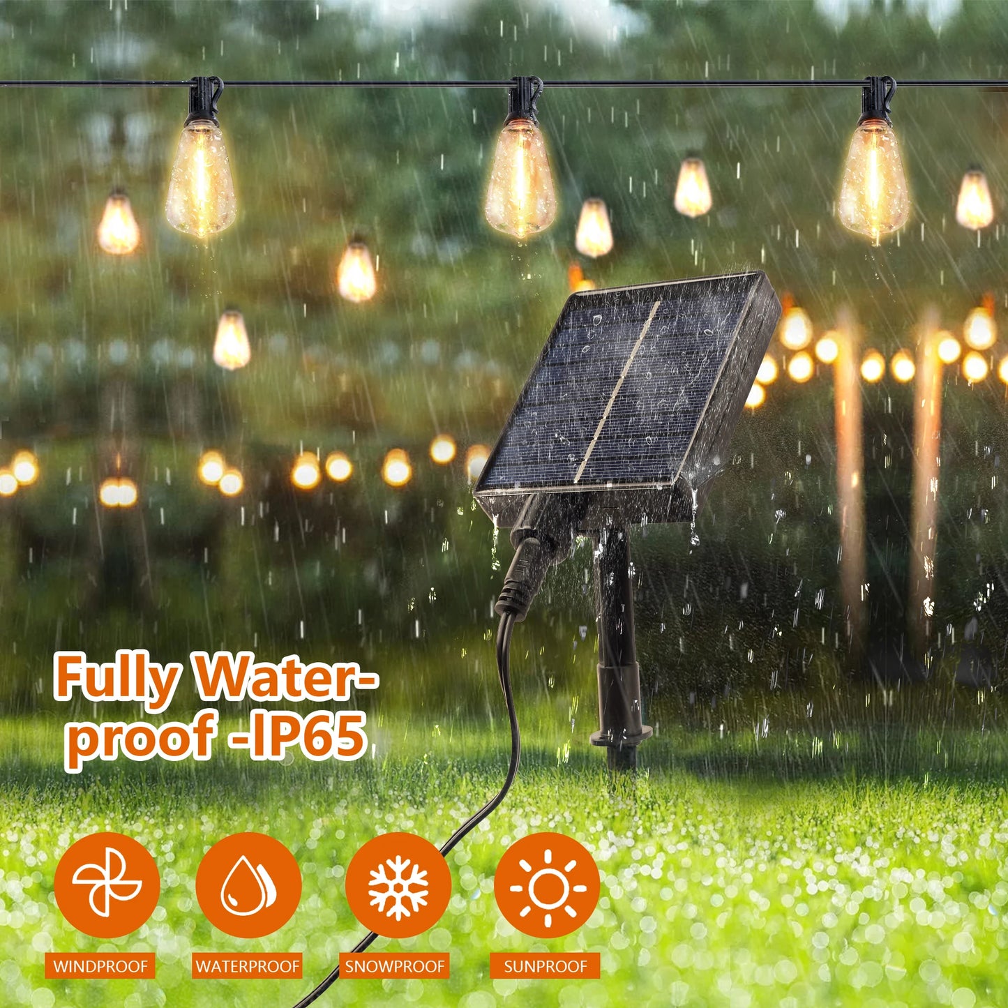100FT Solar Outdoor String Lights IP65 Waterproof Patio Lights,