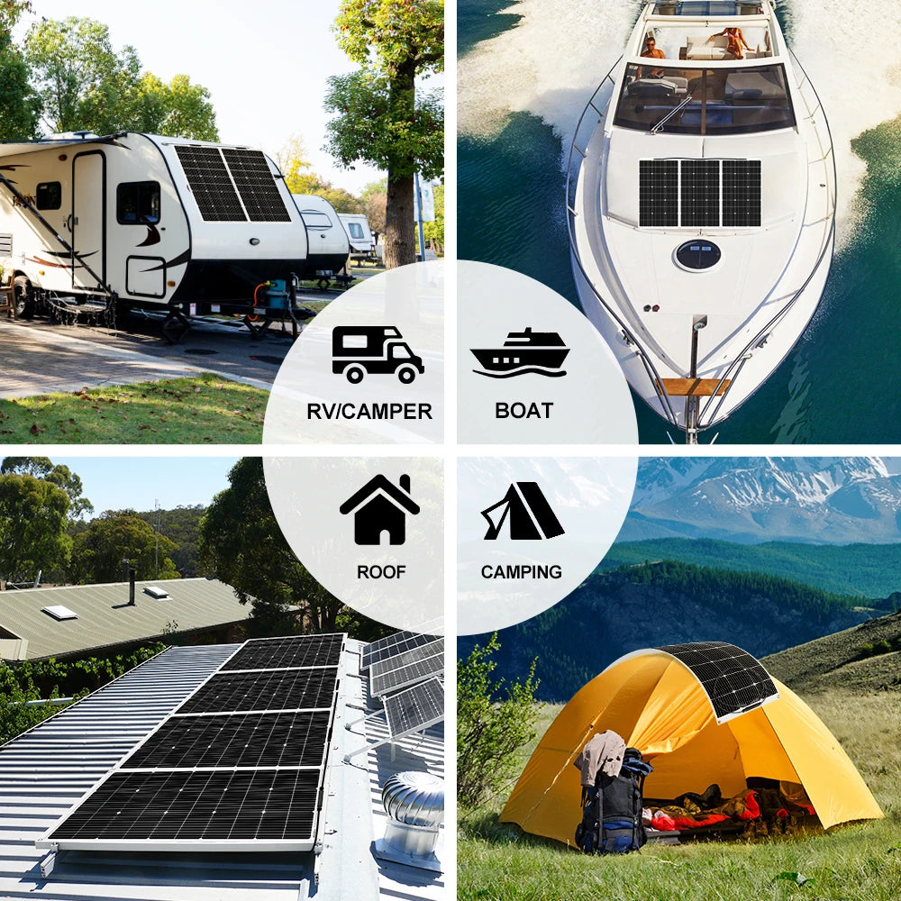 Dokio 18V 100W Flexible Monocrystalline Silicon Solar Panel Rechargeable 12V Battery Waterproof Solar Panel