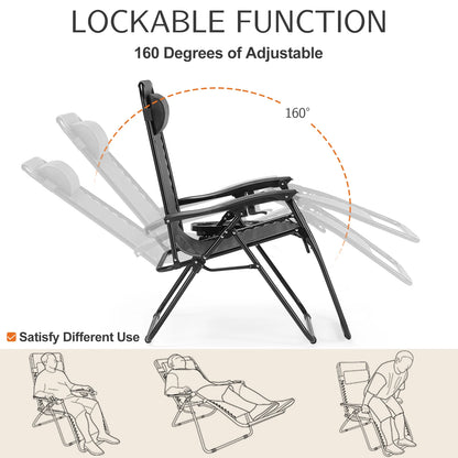 JHK Zero Gravity Portable Recliner  Chair with Cup Holder Trays Adjustable