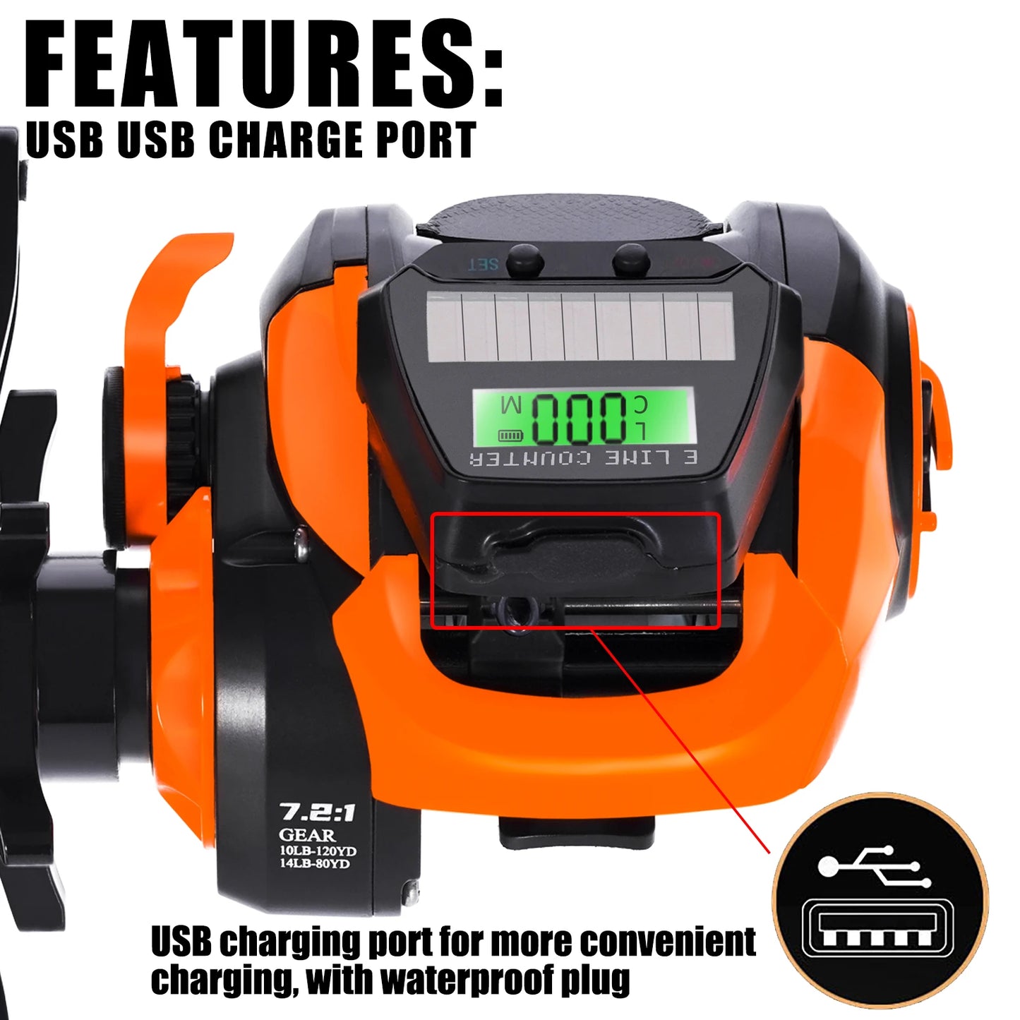 SAMOLLA Fishing Reel USB And Solar Charging Electronic Baitcasting Led Screen 7.2:1 Saltwater Waterproof Cast Drum Wheel Casting
