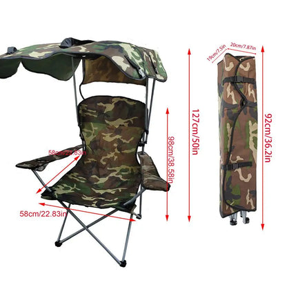 Folding Chair With Sun Shield Camping Lounge Chair Portable Lightweight & Sturdy Foldable Seat