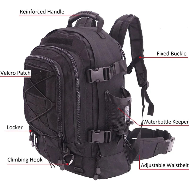 60L Military Tactical Backpack Army Travel Hiking Rucksacks Camping Hunting