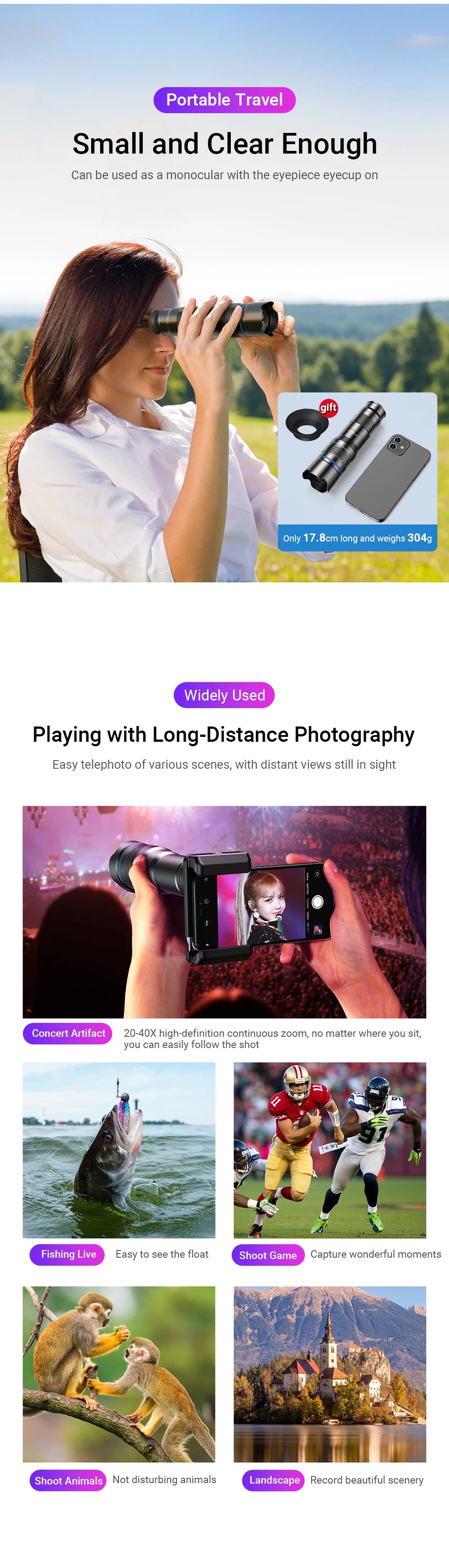 APEXEL HD Metal 20-40x zoom telephoto lens telescope lenses With Metal Extendable tripod for Samsung iPhone all Smartphones