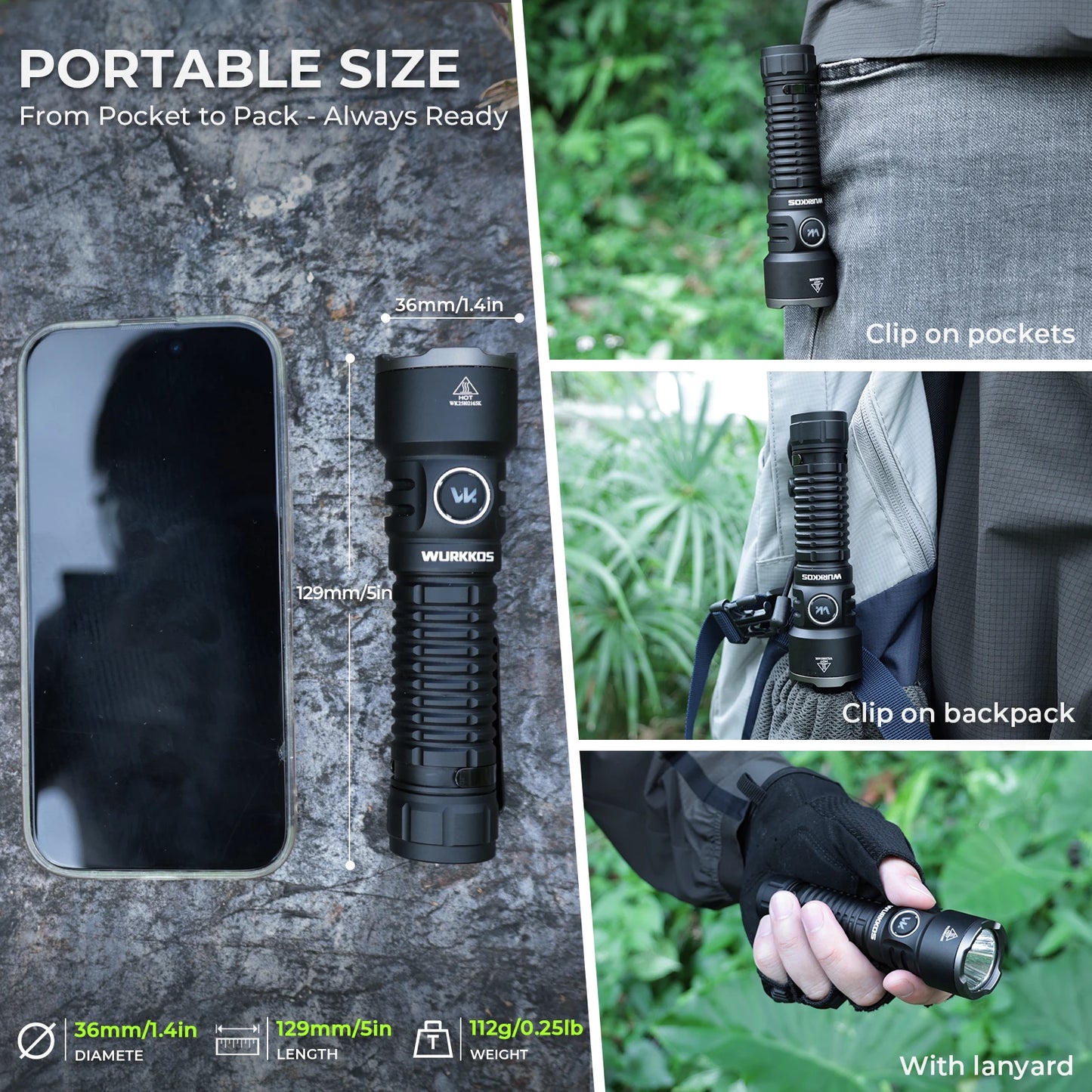 Wurkkos TS28 EDC Flashlight 3200 lm Rechargeable 21700 Battery 506m Beam