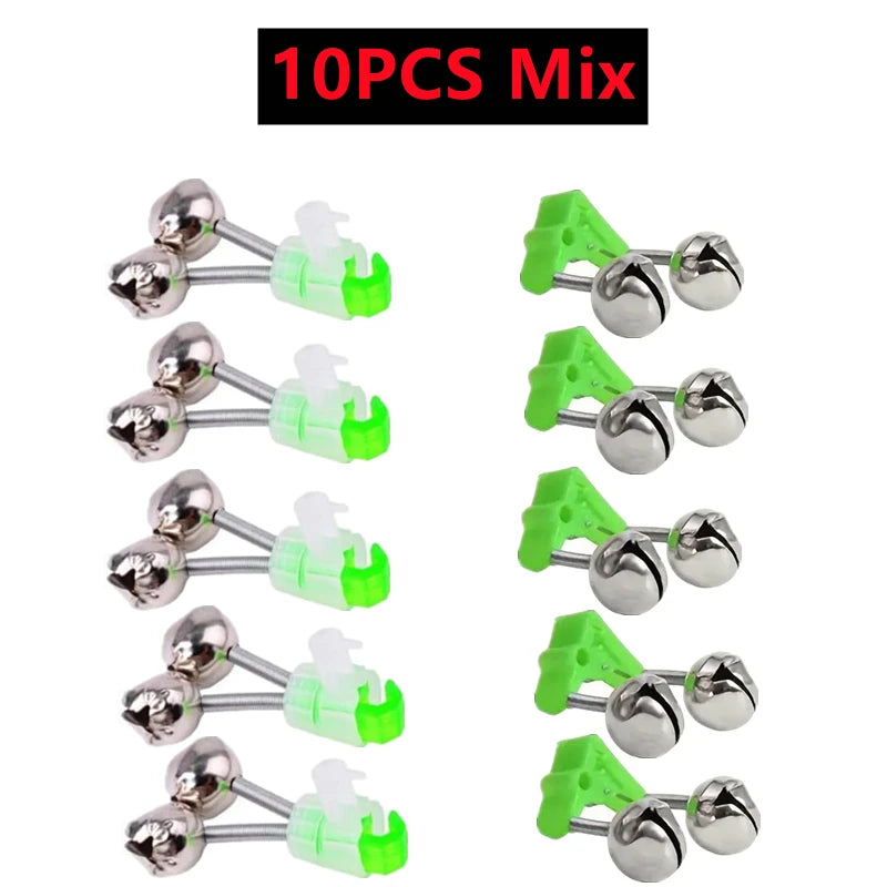 10-1PC Fishing Bite Alarms Fishing Rod Bells Tip Clip Bells Ring Green ABS