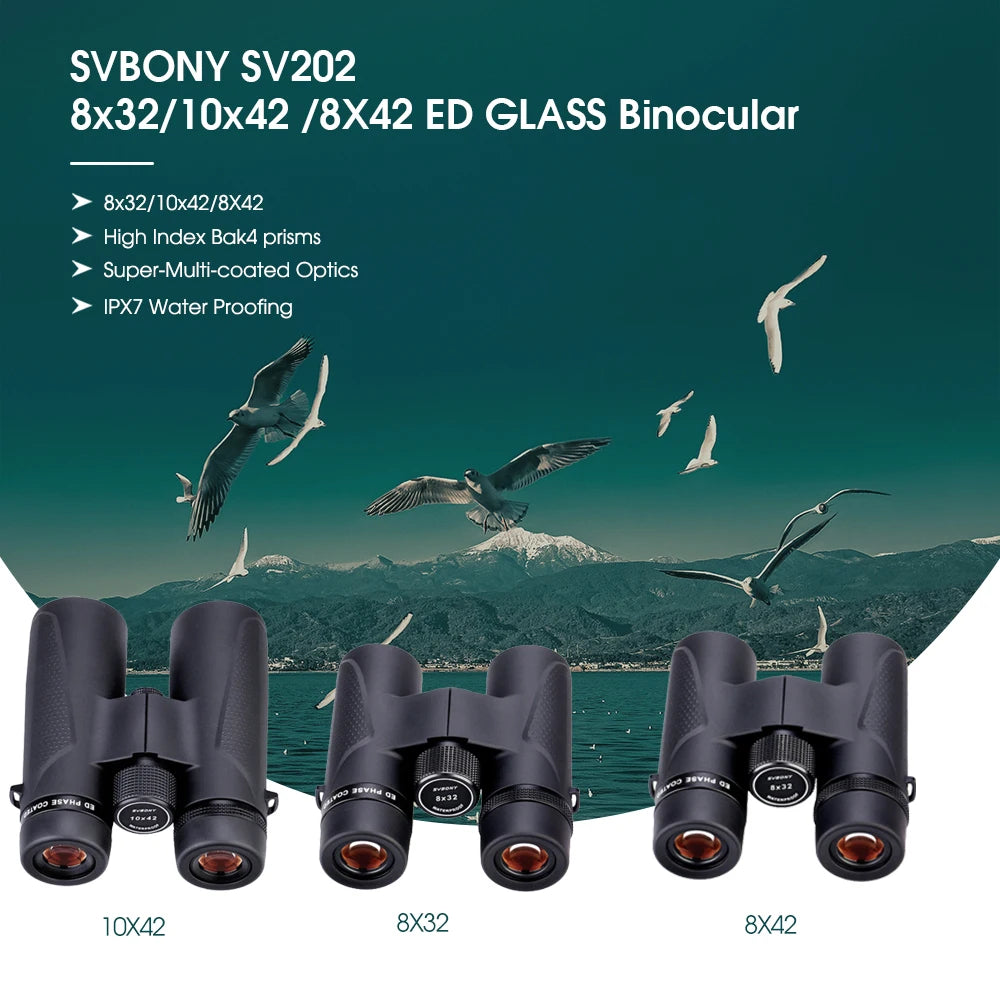 Svbony SV202 8X32/8x42/10x42/10X50 ED Binoculars IPX7 Magnesium Alloy Body long range Binoculars