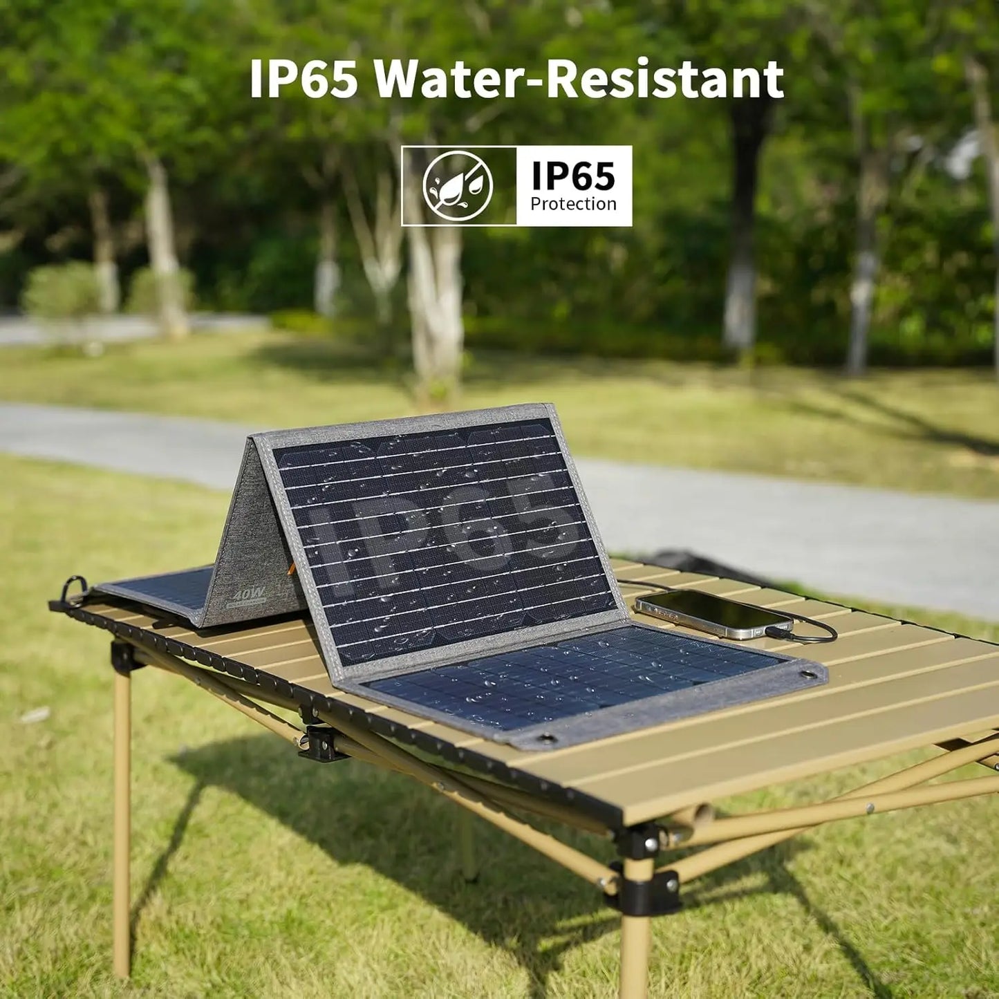 MHPOWOS 40W Foldable Solar Panel 5V USB Portable Battery Charger for Cell Phone Outdoor Waterproof Power Bank for Camping