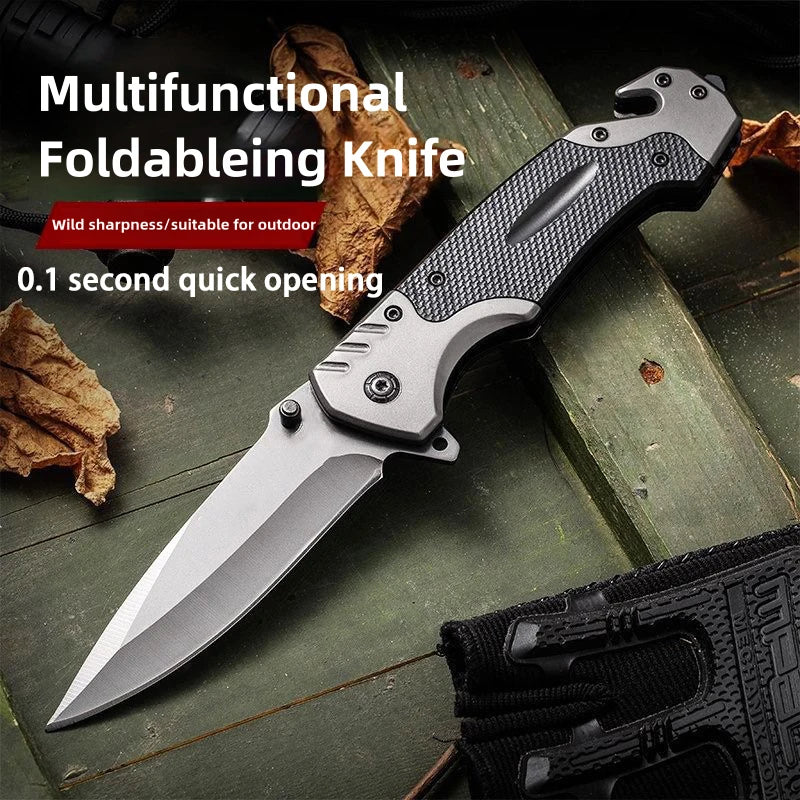 Folding knife with clip, EDC small knife with webbed opening and padded lock,