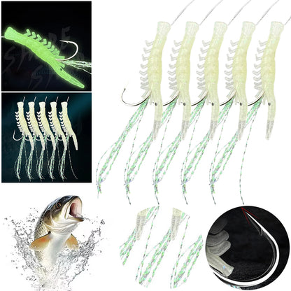 Luminous Shrimp Lure Set Shrimp Bait Hooks Shrimp Fishhooks Fishing Tackles for Sea Fishing