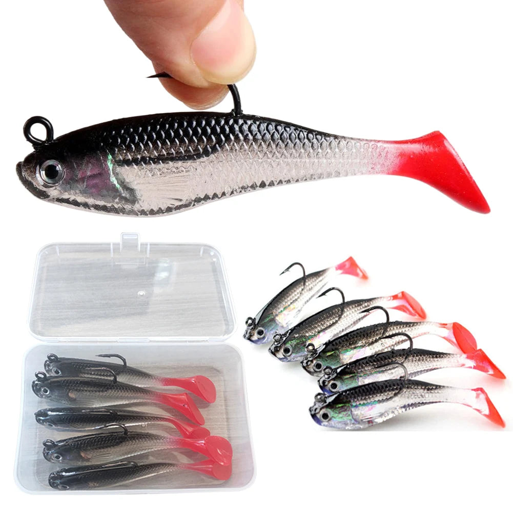 5pcs/lot Fishing Lures 80mm 9.5g Soft Lure Wobblers T Tail Soft Bait Artificial Baits Swimbait for Pike Bass Lure