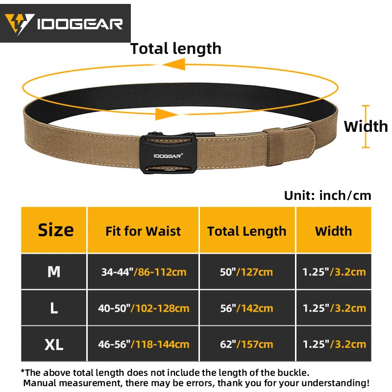 IDOGEAR Tactical Ratchet Belt 1.25” EDC Gun Belt Heavy-Duty Nylon CCW Belts