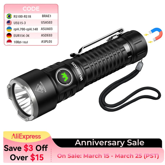 Wurkkos TS28 EDC Flashlight 3200 lm Rechargeable 21700 Battery 506m Beam
