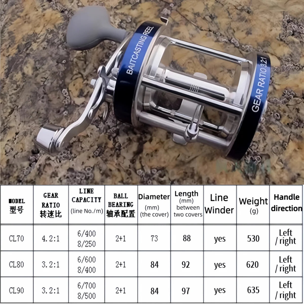 CL90 Full Metal Casting Reel Heavy Boat Fishing Reel Trolling left hand fishing tackle Salt Water rustproof big drum fish wheel