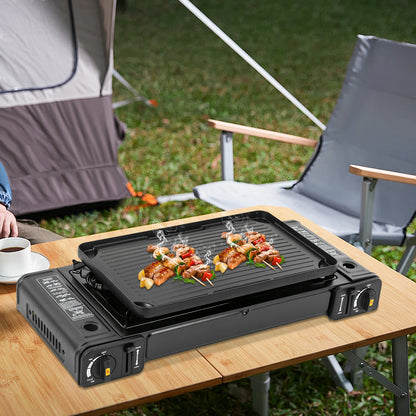 Double Head Barbecue Gas stove with Baking Tray   Outdoor