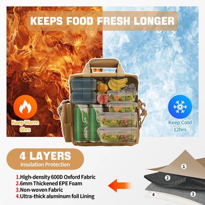 Tactical Lunch Box Expandable 18L Insulated Cooler Bag Leak Proof Lunch Bag for Work Camping Outdoor